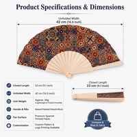 Éventail pliant en bois style espagnol, baleines en bois 23cm, cadeau souvenir, décoration intérieure, impression personnalisée, vente en gros