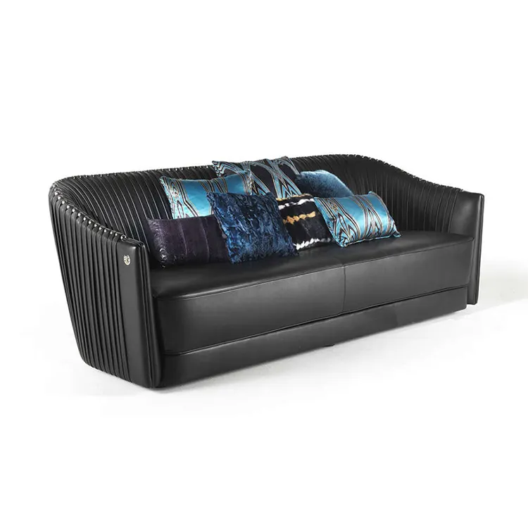 Italian modern black leather traditional sofa House interior design manufacturers best luxury classic furniture living room sofa