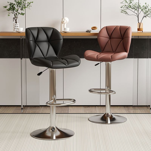 Kitchen Restaurant Stable Base Soft PU Synthetic Leather Armless Hydraulic <b>Swivel</b> <b>Stools</b> <b>bar</b> Chairs with Back Rest Footrest Set - Product Image 4