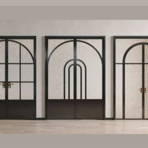 Porte battante intérieure en verre double de style français, prix d'usine ALUFRONT, couleur noir, gris, marron, porte de patio à battants avec <span class=keywords><strong>grille</strong></span> - Product Image 5