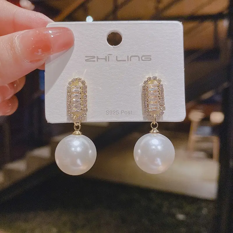 New Fashion Luxury wedding Cubic Zirconia Bridal zircone Crystal CZ grandi orecchini di perle