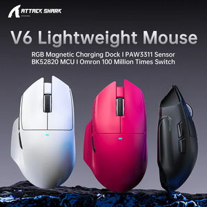 Souris de jeu ATTACK SHARK V6 ultra-légère, tri-mode, taux de polling 1000 Hz, pilote IA intelligent basé sur le cloud, capteur PAW3311 - Product Image 2