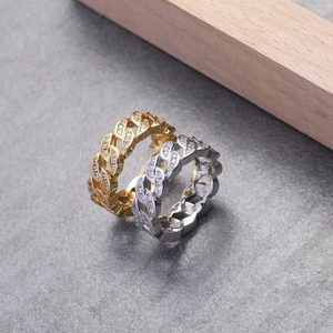 Hip-Hop Micro-Pavé-Ring aus Messing mit Krappenfassung, 7mm Breite, CZ Cuban Chain Ring, Zirkonia Iced Out Schmuckring - Product Image 1