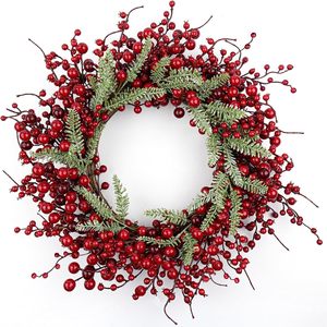 Guirlande de Noël artificielle en cèdre et cyprès, décorée de baies rouges givrées, pour ornement de Noël, cheminée, escalier, décoration de fête - Product Image 1