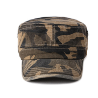 Casquette Militaire Vintage Unisexe en Coton Lavé Style Cadet avec Visière Courbée et Motif Camouflage – Vente en Gros