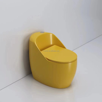 WC moderne à double chasse d'eau en céramique bleu et or, allongé, avec siphon en P
