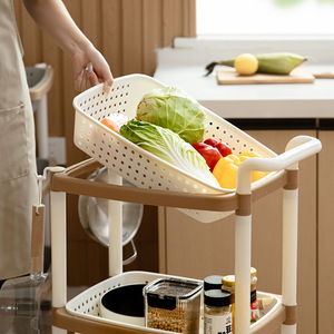 Chariot de rangement multi-niveaux pour cuisine avec panier à légumes, étagère mobile à roulettes pour cuisine, type sur pied, 3 étages - Product Image 1