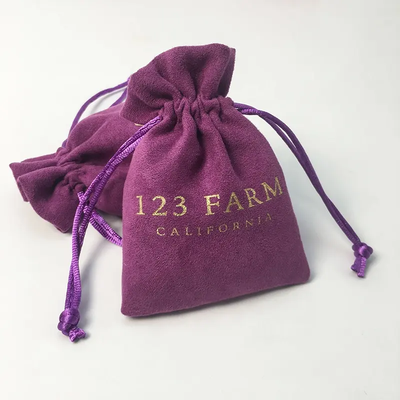 Wholesale custom logo printed purple suede drawstring bag suede velvet jewelry Packaging bags Essential oil gift bag