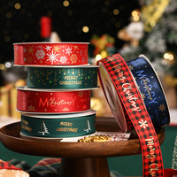 Nouvel Arrivage Ruban de Noël en Polyester pour l'Exportation, Décoratif de Fêtes, Largeur 1,5cm/2,5cm, pour Fleurs et Gâteaux, 15m