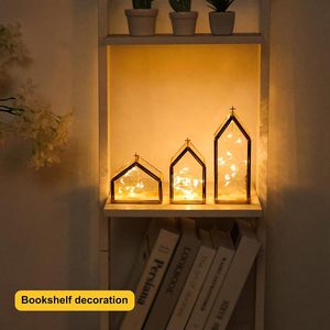 LANJO Gold Metal & Textured Glass House-Shaped Candle Holders for Elegant Home Decor Brass Metal <b>Lanterns</b> <b>Set</b> Of 3 - Product Image 3
