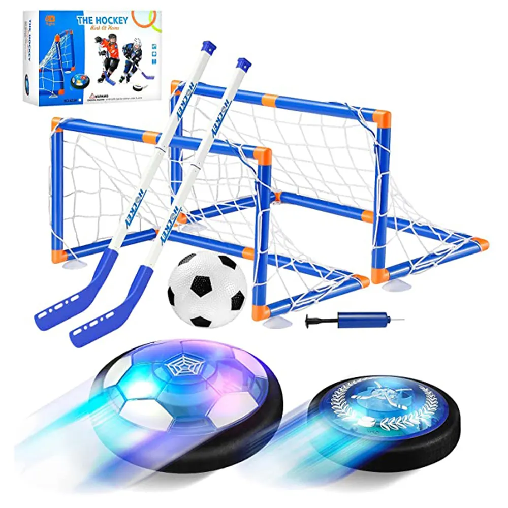 2 in 1 Hover Soccer Ball Hockey Toys Set USB Rechargeable Hockey Floating Air Soccer with Led Light game toy