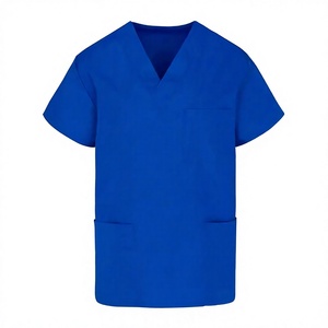 Unisex Royal Blue V-Neck <b>Scrub</b> <b>Top</b> With Pockets Cotton Polyester Woven Hospital Uniforms - Product Image 1