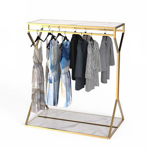 Estante de ropa colgante de doble cara personalizado, estante de exhibición de ropa para bolsas de zapatos, estantes de ropa dos en 1, estante de ropa dorado - Product Image 1