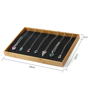 Colgante de madera Collar Bandeja Exhibición Promocional Oem Precio bajo Caja de anillo de madera negra Embalaje de joyería Caja de madera de almacenamiento