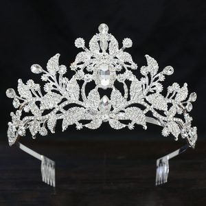 Diadème de Mariage Doré Botanique de Luxe, Couronne Nuptiale Ornée de Feuilles, Peignes Intégrés, Couronne de Concours Scintillante en Cristal pour Quinceañera - Product Image 3