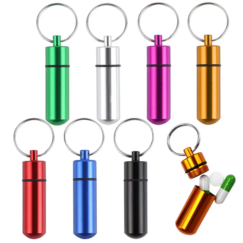 Waterproof Aluminum Pill Box Organizers With Keychains Small Medicine Containers For Key Rings Storage Chamber Pill Box Holder