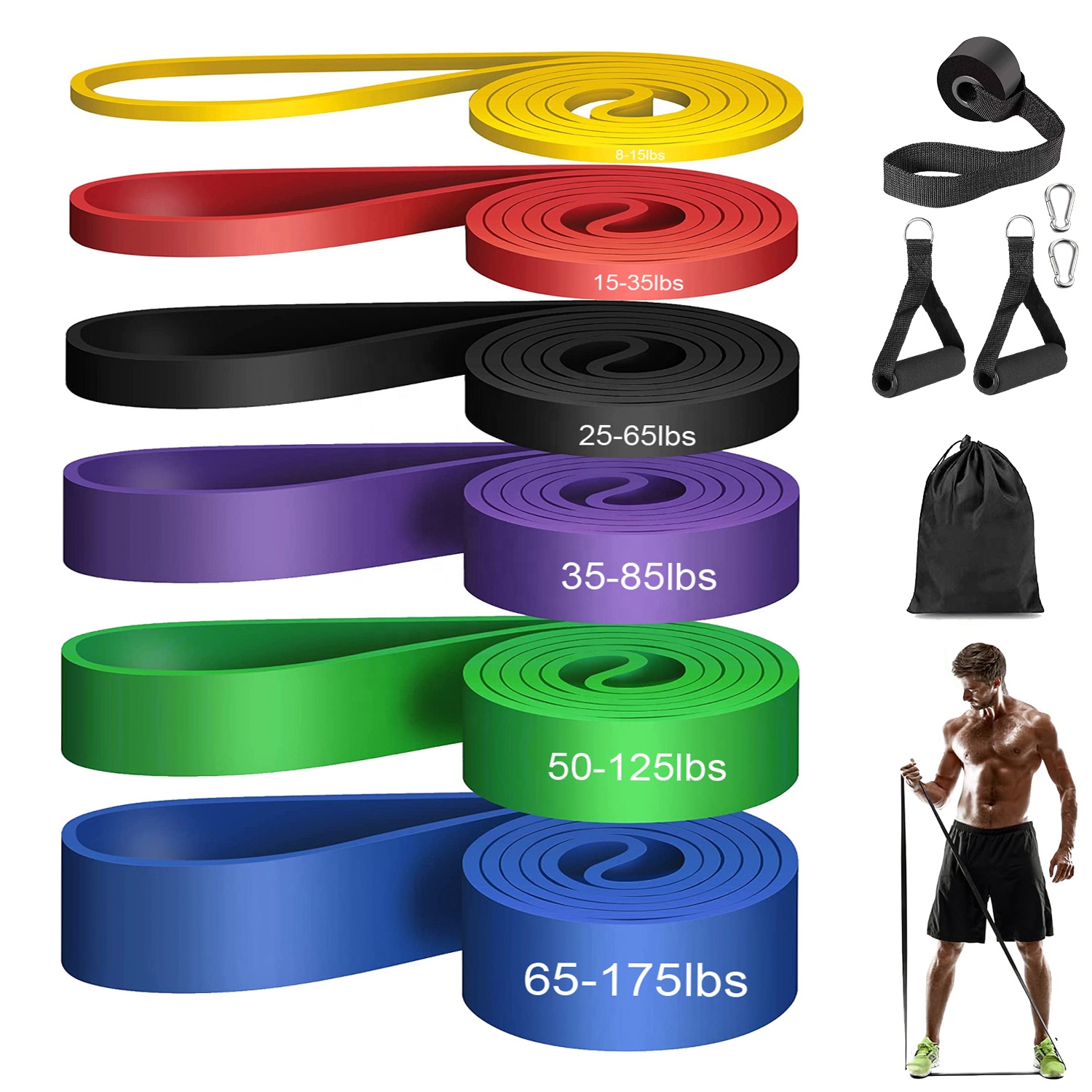 Caoutchouc Latex Pull up assistant résistance Bandes de fitness avec poignées pour l'exercice de gymnastique d'entraînement Musculation musculation