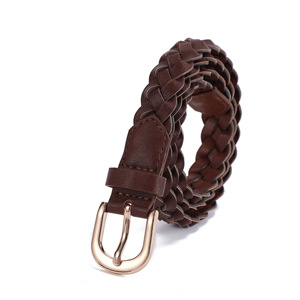 Cinturón de cuero trenzado para hombre, color marrón oscuro, piel de vaca, hebilla de cobre, informal, para viajes al aire libre, cinturón duradero para la cintura - Product Image 3