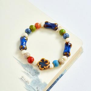 Bracelet perlé en céramique colorée ronde carrée coeur étoile fleur de bambou Bracelets en céramique Passion fleur glaçure perle Bracelet - Product Image 3