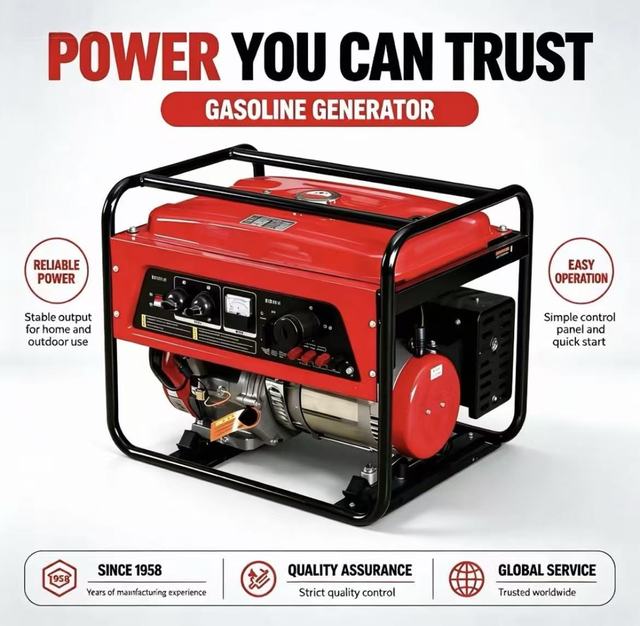 5KW 390cc Portable Gasoline Generator / 4-Stroke Air-Cooled / Recoil Start / 50/60Hz / Home & Camping Backup