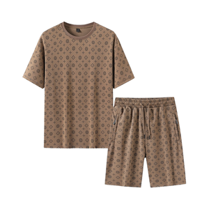 Ensemble deux pièces décontracté pour homme, sensation glacée, respirant, séchage rapide, t-shirt à manches courtes élastique, shorts, taille plus, imprimé 100% - Product Image 1