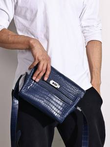 Nouveau sac messager <span class=keywords><strong>d</strong></span>écontracté en peau <span class=keywords><strong>de</strong></span> <span class=keywords><strong>crocodile</strong></span> <span class=keywords><strong>de</strong></span> <span class=keywords><strong>mer</strong></span> minimaliste avec fermeture à rabat et rangement pour usage quotidien - Product Image 3