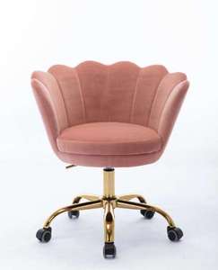 Silla de <span class=keywords><strong>Oficina</strong></span> Giratoria de Terciopelo <span class=keywords><strong>Rosa</strong></span>, con Ruedas Doradas, Popular como Silla de Maquillaje, Directo de Fábrica - Product Image 3