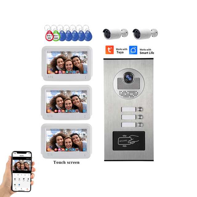 AHD WIFI Smart 1080P Video Door Phone Intercom System 3 Buttons Multi-Apartments Wide Angle Camera Protecting Your Home Tuya