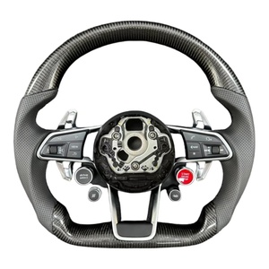 Volant en cuir semi perforé avec bouton de démarrage pour <span class=keywords><strong>Audi</strong></span> A3 A4 A5 A6 A7 S5 S7 RS3 RS6 RS7 C7 C8 B8 B9 <span class=keywords><strong>RSQ5</strong></span> - Product Image 1
