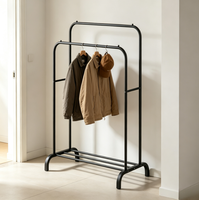 Porte-manteau sur pied à double barre suspendue, structure KD peu encombrante, en fer, pour affichage de vêtements en magasin et à domicile