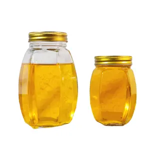 Frascos de vidro hexagonais transparentes para mel, recipiente vazio para armazenamento de alimentos e mel, com tampa de metal, 300ml-700ml