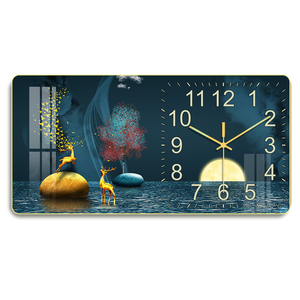 Horloge murale de peinture en porcelaine de cristal personnalisée Décoration de salon d'art animalier Suspension murale 3D Peinture en verre Décoration intérieure - Product Image 1