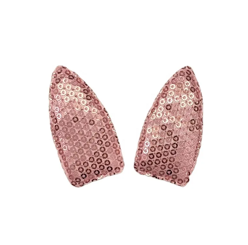 Promozione vendita calda accessori per fermagli per capelli cucire su adorabile orecchio di coniglio Applique imbottita 3D con paillettes rosa