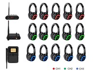 Headset Pesta Senyap 3-Kanal CE/FCC/ROHS UHF Soft Cuffie Bass Boost HIFI LED Nirkabel & Transmitter