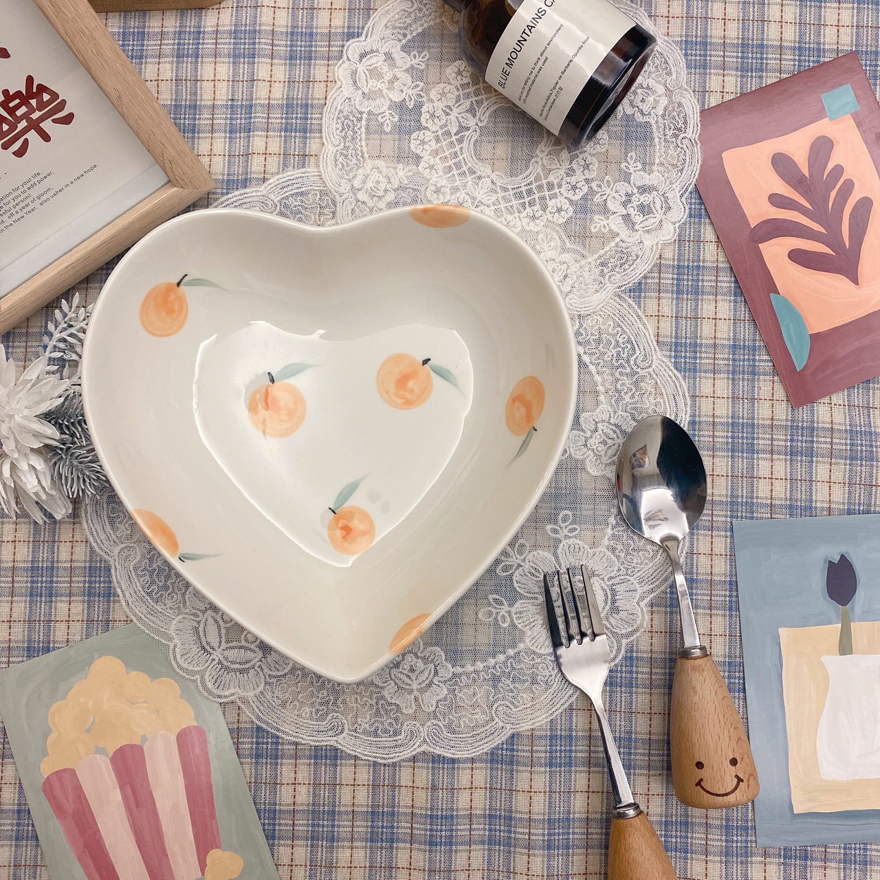 Korean INS Cute Hand-Painted Heart Shape Ceramic Plate