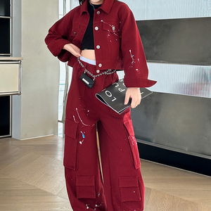 Conjunto de Mezclilla Roja Estilo Coreano para <span class=keywords><strong>Niñas</strong></span> 2025, Traje de Primavera/Otoño para <span class=keywords><strong>Niñas</strong></span>, Diseño Sólido - Product Image 4