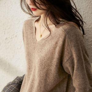 Atasan Rajut Wanita Model Baru Kerah V Lengan Setengah Warna Solid Pakaian Rajut Kaos Longgar Kasual Pullover Sweater Blus - Product Image 4