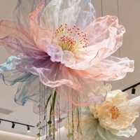 Fleur de pivoine géante en organza avec pompon, décoration suspendue pour mariage, événement, maison, fête, toile de fond, ornement floral, fourniture d'art floral