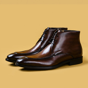 Zapatos de Hombre de Caña Alta, Zapatos Formales de Negocios de Cuero Genuino para Hombre, Tendencia Retro Inglesa, Botas de Hombre para Comercio Exterior - Product Image 3