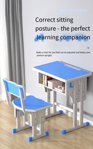 Ensemble bureau et chaise pour étudiant réglable en hauteur, tendance, avec rangement, design ergonomique pour salle de classe, études à domicile et tutorat - Product Image 2