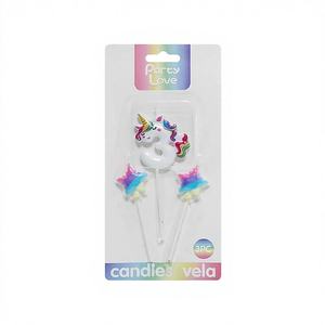 Bougies décoratives en cire faites à la main en forme de licorne et de deux étoiles, 6 cm, pour gâteau d'anniversaire, Nouvel An, Pâques, en boîtes cadeaux - Product Image 1