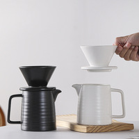 Ensemble de café en céramique pour préparation à la main avec filtre et pot de partage, noir mat et blanc, cafetière 450 ml pour la maison