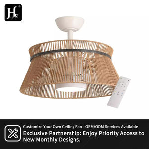 Rattan Woven <b>LED</b> <b>Ceiling</b> <b>Fan</b> <b>with</b> <b>Light</b> Vintage Style, Simple Pendant Lamp for Living Room bar Decoration - Product Image 6