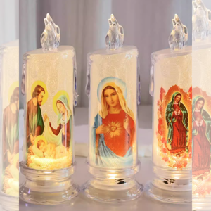 Logotipo personalizado LED Jesús <span class=keywords><strong>Virgen</strong></span> María LED velas <span class=keywords><strong>de</strong></span> <span class=keywords><strong>pilar</strong></span> sin llama Islam musulmán Led vela <span class=keywords><strong>de</strong></span> plástico para la decoración - Product Image 2