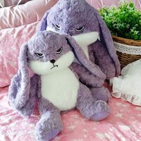 MG Wütender Lila Hase Plüschtier Flauschiges Kaninchen Kuscheltier Lustiges Zorniges Gesicht Plüschspielzeug für Schlafzimmer Sofa Deko Frauen Männer Teenager