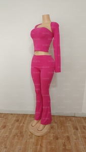 Abiti da Club firmati <span class=keywords><strong>donna</strong></span> personalizzati Streetwear a maniche lunghe <span class=keywords><strong>pantaloni</strong></span> a svasato Top <span class=keywords><strong>pantaloni</strong></span> svasati da casa 2 <span class=keywords><strong>3</strong></span> <span class=keywords><strong>4</strong></span> set da <span class=keywords><strong>donna</strong></span> - Product Image 4