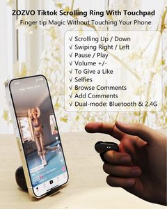 Không khí màu đen ngón tay nhẫn chuột touchpad Bluetooth/không dây scroller ngay mini cho iPhone/Android/PC điều khiển từ xa máy ảnh/video - Product Image 5