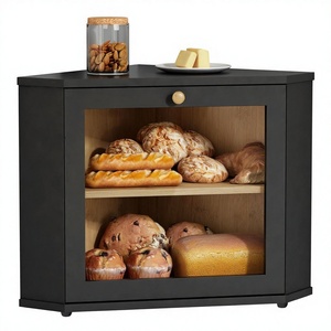 <b>Corner</b> Bread Box Natural Two Layer Kitchen Countertop Cabinet Mount Pantry Shelf Bread <b>Storage</b> Container - Product Image 1