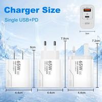 Chargeur rapide USB Type C PD 65W à 2 ports, prise EU US, chargeur mural USB-C pour téléphone portable, charge rapide Type-C avec câble de charge USB C
