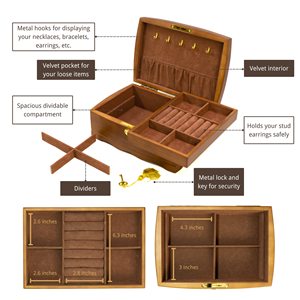กล่องเครื่องประดับ<span class=keywords><strong>ไม้</strong></span>มีล็อคและกุญแจขนาดกลาง<span class=keywords><strong>ไม้</strong></span><span class=keywords><strong>จริง</strong></span>ธรรมชาติที่เก็บของเก่าที่เก็บของขนาด<span class=keywords><strong>ใหญ่</strong></span>สามารถล็อคได้ - Product Image 4